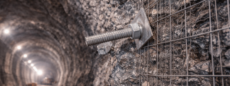 Rock bolt installed in underground tunnel